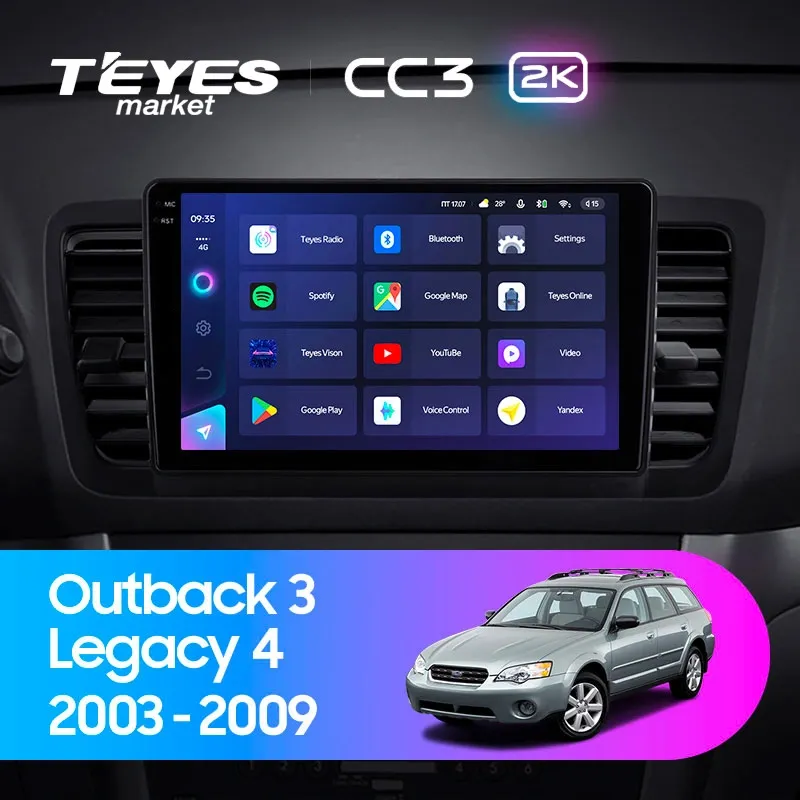 Комплект магнитолы TEYES CC3 2K 9.5" для Subaru Outback BP 2003-2009