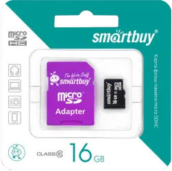 Карта памяти MicroSDHC Smart Buy 16GB class10 с SD - фото