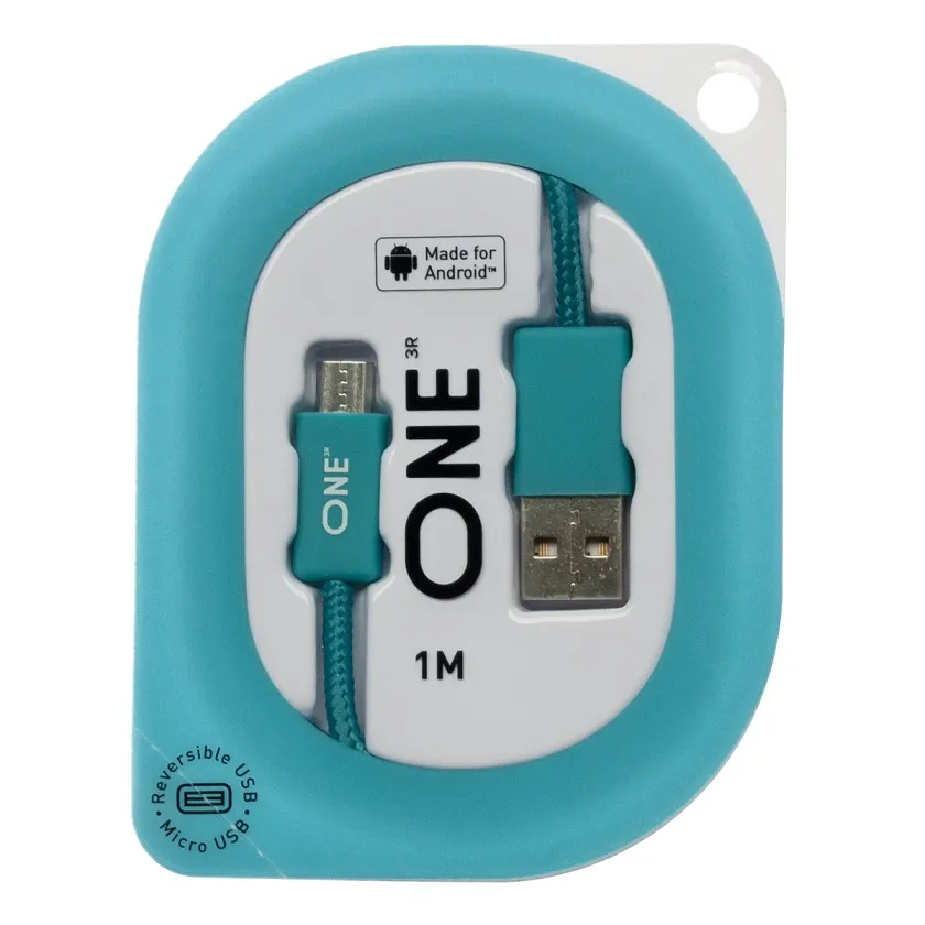 Провод ONE бирюзового цвета для Android (реверсивный USB/Micro-USB) - фото