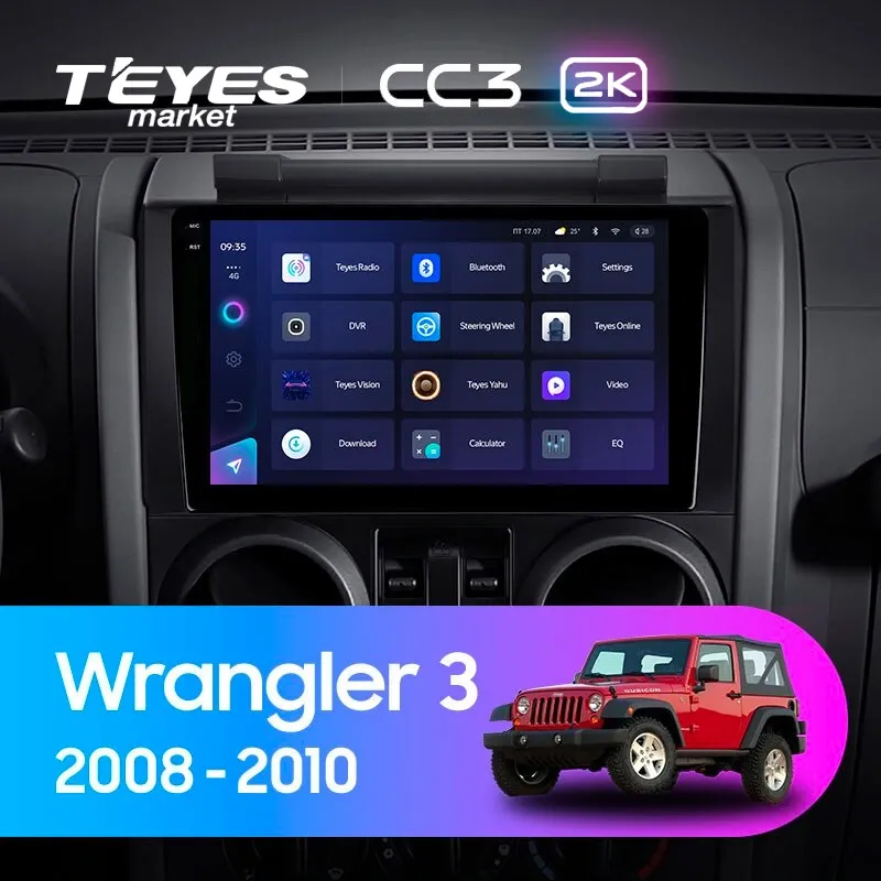 Комплект магнитолы TEYES CC3 2K 9.5" для Jeep Wrangler III 2007-2018